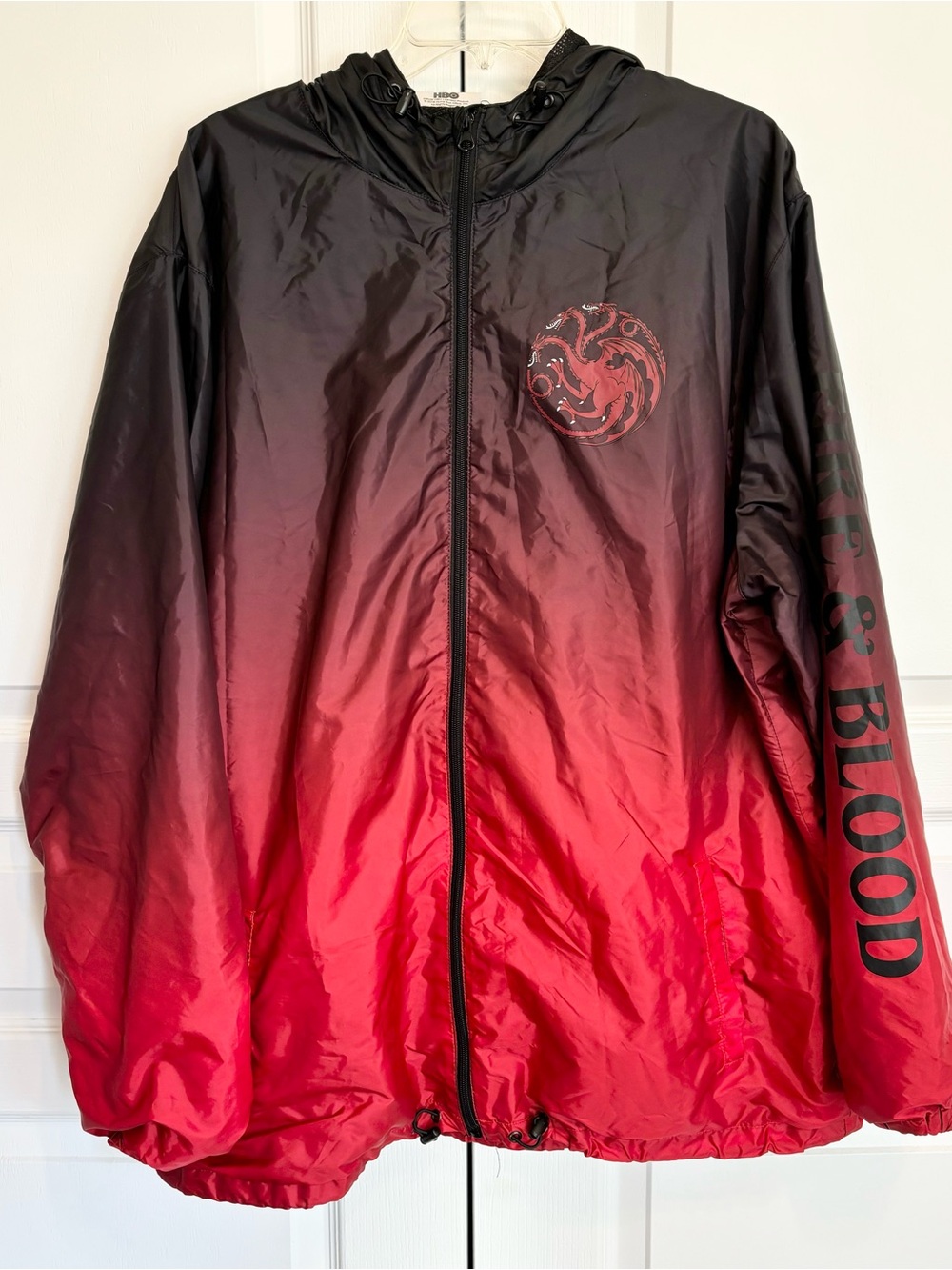 HBO Game of Thrones Blood and Fire Targaryen Hooded Windbreaker Jacket Mens XXL